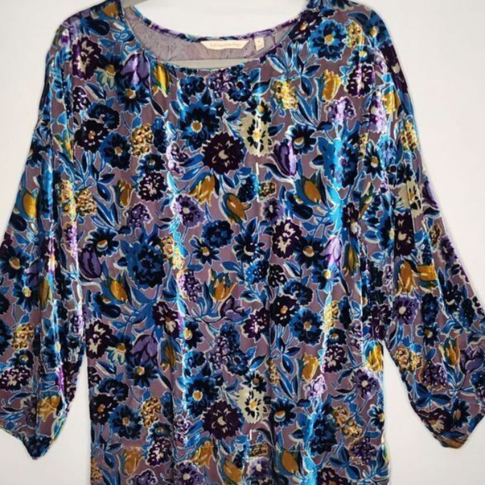 Soft Surroundings Velvet Floral Sheer Knit Oversized Blouse Top Med Purple Cami